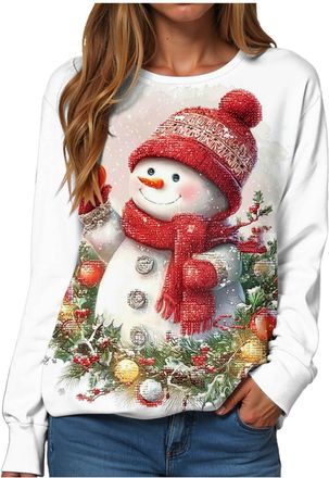 Generic Womens Christmas Jumpers Xmas Tree Print Ladies Tops Funny Christmas Jumpers for Women Uk Classic Long Sleeve Crew Neck Sweatshirt Xmas Pullover Ladie