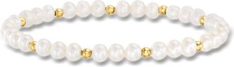 RS Pure by Ross-Simons 4-5mm Cultured Pearl and 14kt Yellow Gold Bead Stretch Bracelet