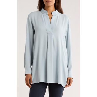 Eileen Fisher Split Stand Collar Silk Tunic in Frost at Nordstrom Rack, Size Small
