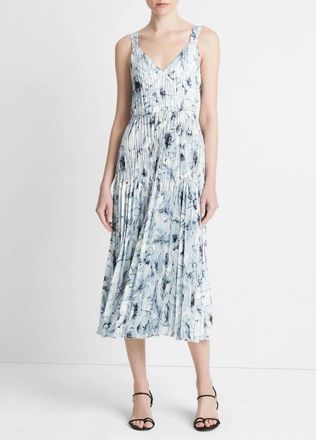 Vince Washed Lilly Slip Dress Womens White Floral Pleated V-Neck FROG351