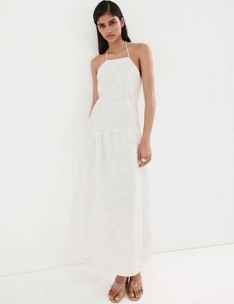 Mango Vestito halter ricami traforati bianco sporco - Donna - XS - MANGO