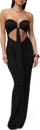 JLUXLABEL Atlantis Drape Maxi Dress in Black at Nordstrom, Size X-Small