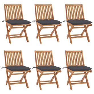 vidaXL Vidaxl - Sillas De Jard&iacute;n Plegables 6 Uds Madera Maciza Teca Con Cojines