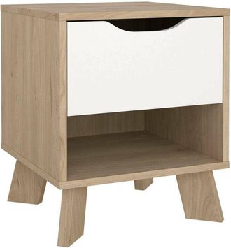 Dmora Mesa De Noche Zuglio, C&oacute;moda Baja, Mesilla De Noche, Estante De La Cama, 40x40 H47 Cm, Roble Y Blanco - Dmora