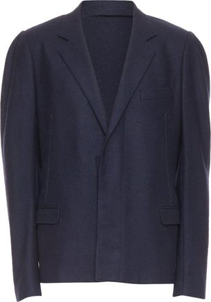 Lanvin navy wool overstitch seams notched lapel single breasted blazer EU52 XL