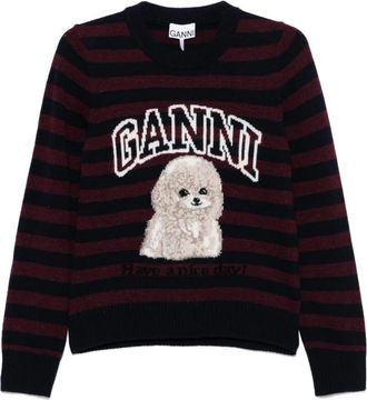 Ganni Poodle Stripe Crewneck Sweater - Dames - Ronde hals truien - Zwart - XS - Wol - Truien & Vesten