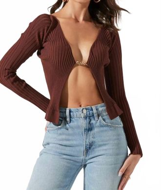 Astr Ribbed Open Front Sweater In Brown