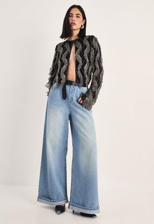 NASTY GAL Loop Tassel Embellished Jacket in Black at Nordstrom, Size 10