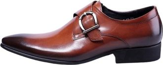 Generic Oxford Dress Shoes for Men Slip On Monk Strap Black Burnished Toe PU Leather Rubber Sole Slip Resistant Anti-Slip Non Slip Outdoor(10.5 UK)