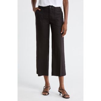 NYDJ Linen Blend Crop Wide Leg Pants in Black at Nordstrom, Size 12