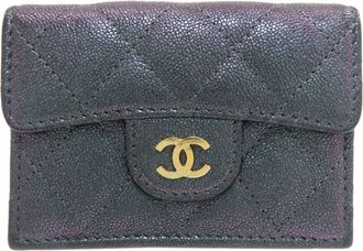 Chanel Black Metallic Purple Leather Wallet (Tri-Fold) (Pre-Owned)