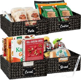 Best Choice Products Set of 4 13in Woven Water Hyacinth Pantry Baskets w/ Chalkboard Label, Chalk Marker