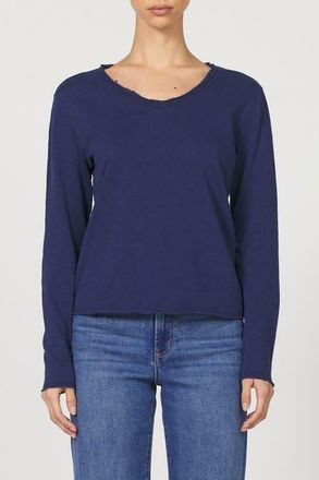Dear John Denim Vanya Long Sleeve V-Neck Slub Knit T-Shirt in Black Iris at Nordstrom, Size X-Small
