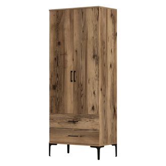 Dmora Guardarropa 2 Puertas Paolina, Armario Dormitorio 1 Estante, 2 Cajones, Perchero, 80x201h Cm Marr&oacute;n Nogal