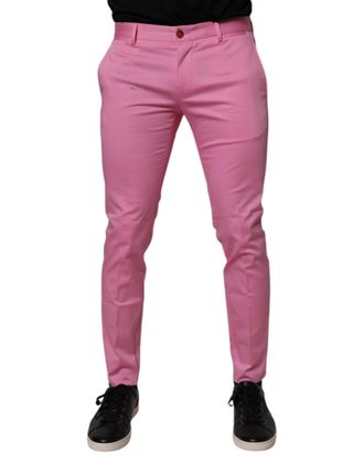 Dolce & Gabbana Pink Cotton Slim Fit Men Dress Formal Pants Elastane