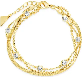 Sterling Forever Paisley CZ & Layered Chain Bracelet