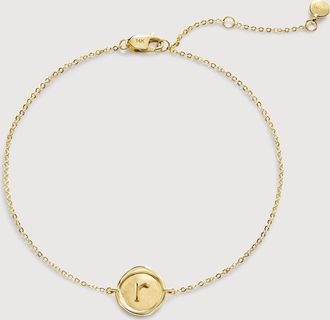 Monica Vinader Gold Mini Initial R Stamp Chain Bracelet