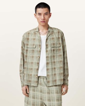 AllSaints Mens Cotton Seattle Checked Long Sleeve Shirt, Size: XXL