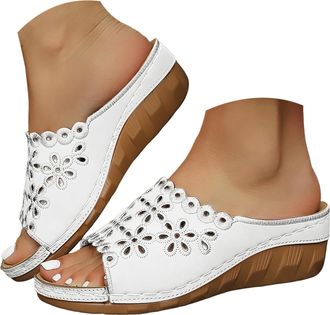 Generic Womens Wedge Sandals with Peep-Toe Orthotic Arch Support Flip Flops Slip-on Flats Outdoor Slides Boho Walking Shoes Comfortable Elegant Casual Slipper