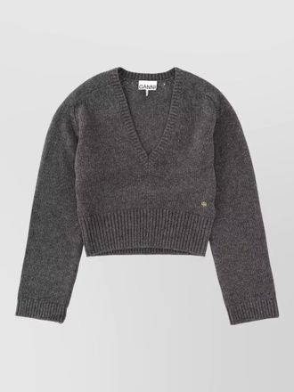 Ganni v neck cropped sweater long sleeves