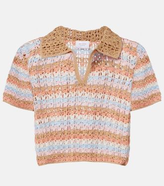 Anna Kosturova Crochet striped cotton polo shirt