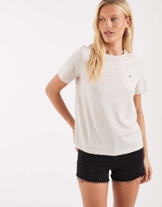 GANT T-shirt color sabbia con logo a scudo-Neutro