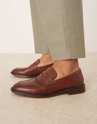 Asos Mocassini in pelle color cuoio con nappe-Marrone