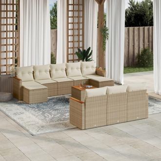 vidaXL Set De Sof&aacute;s De Jard&iacute;n 11pzas Con Cojines Rat&aacute;n Sint&eacute;tico Beige Vidaxl