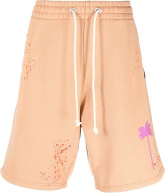 Palm Angels paint-splatter logo-print track shorts - men - Cotton/Cotton/Polyester - S - Brown