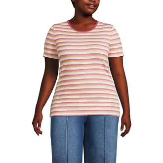 Lands End Plus Size Micro Rib T-Shirt in Ivory/coral Multi Stripe at Nordstrom, Size 2X