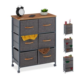 Relaxdays Cajonera Con Ruedas, Cajones Textiles, Decoraci&oacute;n, Balda Con Apariencia De Madera, 74,5 X 58 X 30 Cm, Gris - Relaxdays