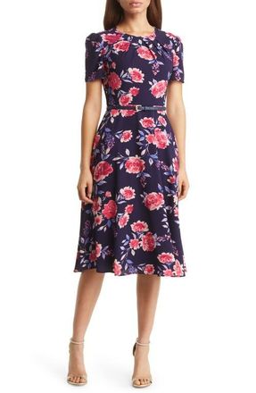 Eliza J Floral Print Midi Dress in Navy Multi at Nordstrom, Size 6