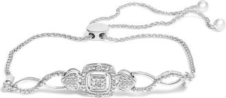 House of Brilliance 925 Sterling Silver Diamond Cushion Frame Heart-Sides Twist Adjustable Bolo Tennis Bolo Bracelet at Nordstrom