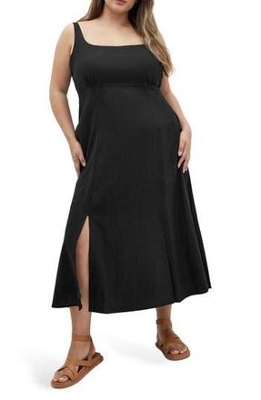 City Chic Elly Square Neck Linen Blend Sundress in Black at Nordstrom Rack, Size Xs/14W