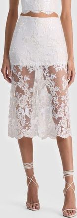 Alice & Olivia Medine Lace Embroidery Slip Skirt in Off White at Nordstrom, Size 12