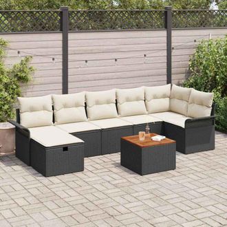vidaXL Conjunto De Sof&aacute; De Jard&iacute;n 8 Pcs Negro Rat&aacute;n Sint&eacute;tico Vidaxl