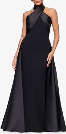 Betsy & Adam Twist Halter Neck Mikado Scuba Crepe Gown in Black at Nordstrom, Size 14