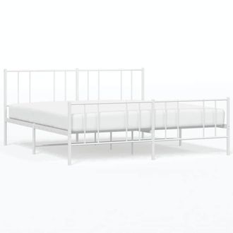 Berkfield Home Metal Bed Frame with Headboard & Footboard White 120x190 cm Sma | Size: Super King