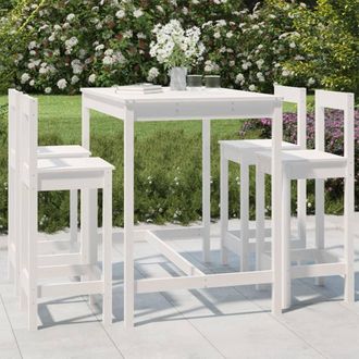vidaXL Set De Mesa Y Taburetes Altos Jard&iacute;n 5 Pzas Madera Pino Blanco Vidaxl