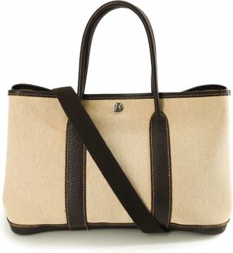 Herm&egrave;s Beige Brown Negonda Leather Toile H Handbag Tote Bag (Pre-Owned)