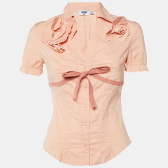 Moschino Peach Cotton Flower Detail Button Front Shirt M