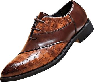 Generic Mens Business Formal Shoes Vintage Patent Lace-ups Oxfords Pointed Toe Leather Shoe Block Heel Non Slip Causal Low Top Shoewear for Weddings and Tuxed