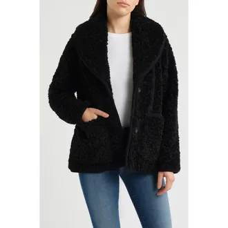 Lucky Brand Cozy Patch Pocket Faux Shearling Jacket in Black at Nordstrom, Size X-Small