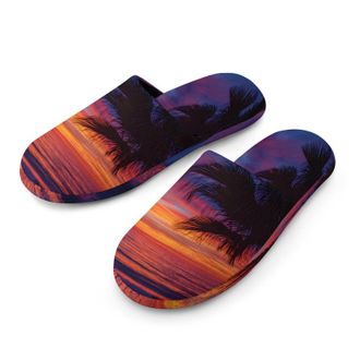 Generic Sunset Over Ocean Beach Mens Cozy Memory Foam Slippers Warm Cotton House Shoes Comfy Slipper for Indoor Outdoor