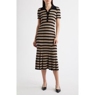 Julia Jordan Stripe Variegate Rib Midi Sweater Dress in Black/mocha Mousee at Nordstrom, Size X-Small