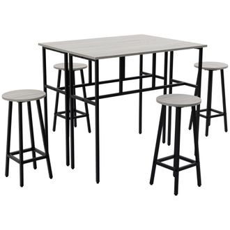 HOMCOM 6-Piece Industrial Bar Table Set - 2 Kitchen Tables with 4 Stools - Grey | TJ Hughes