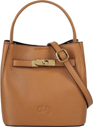 Cluty Umh&auml;ngetasche CLUTY, Damen, Gr. B/H/T: 18cm x 19cm x 13cm onesize, cognac, Leder, leicht gl&auml;nzend, unifarben, Taschen Umh&auml;ngetasche, echt Leder, Made 