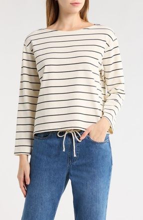Marine Layer Luxe Stripe Sueded Cotton T-Shirt in Black/White Stripe at Nordstrom, Size X-Small