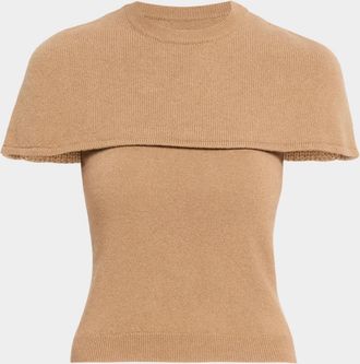 SIMKHAI Yuki Short-Sleeve Cashmere Cape Top