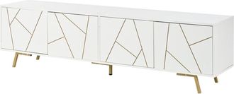 Urban Meuble Mueble TV contempor&aacute;neo blanco con 4 puertas y l&iacute;neas doradas
